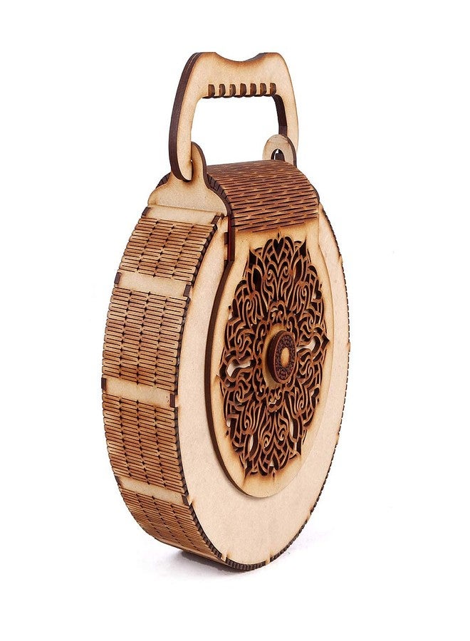 DLEIN Women's Round Shape Decorative Lesser Cutting Wooden Purse Women's Handbag Bag is a Fashionable Wooden Sling Bag - Image 1
